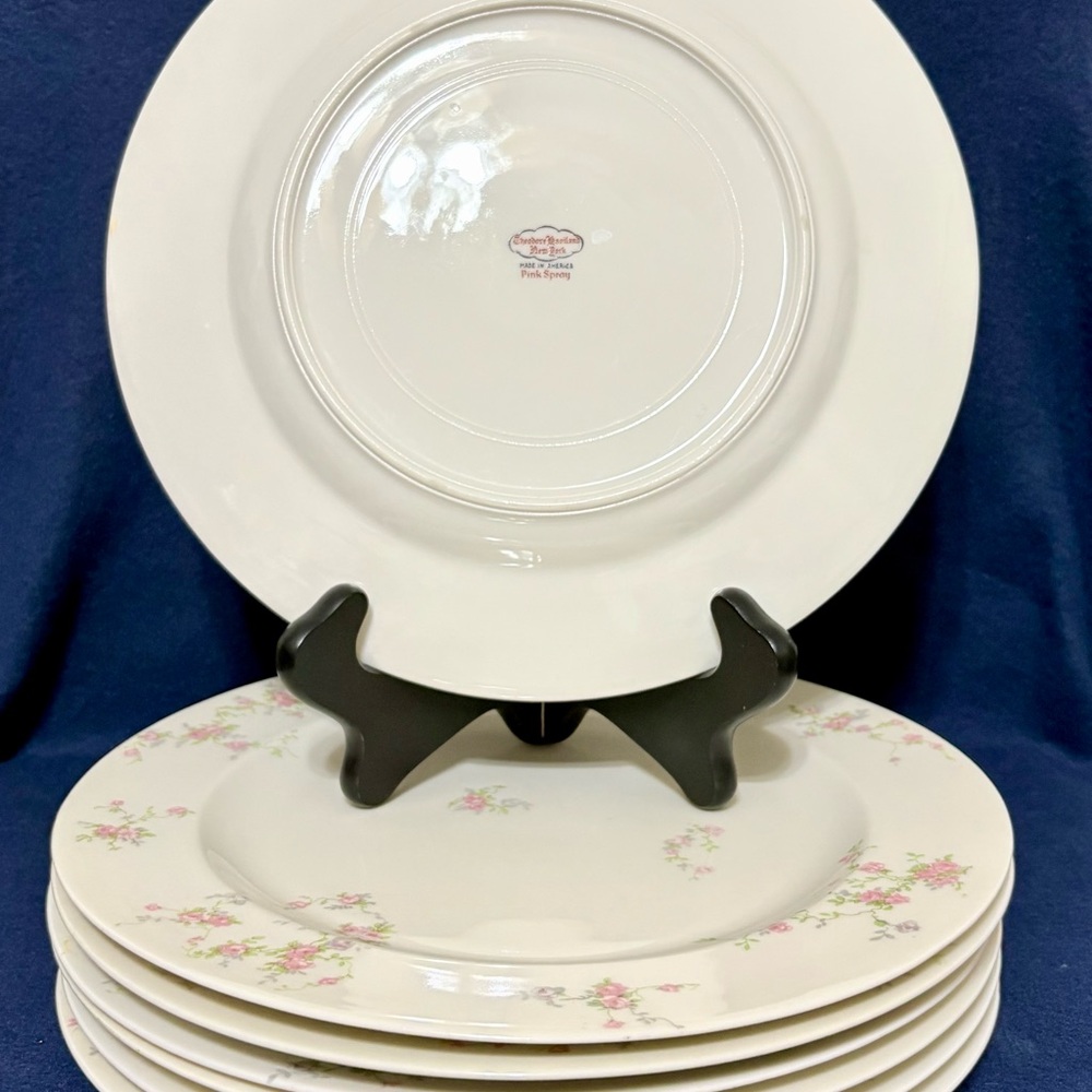 Theodore Haviland New York Made in USA Pink Spray Set of 9 10 1/4" Dinner Plates - Picture 3 of 11